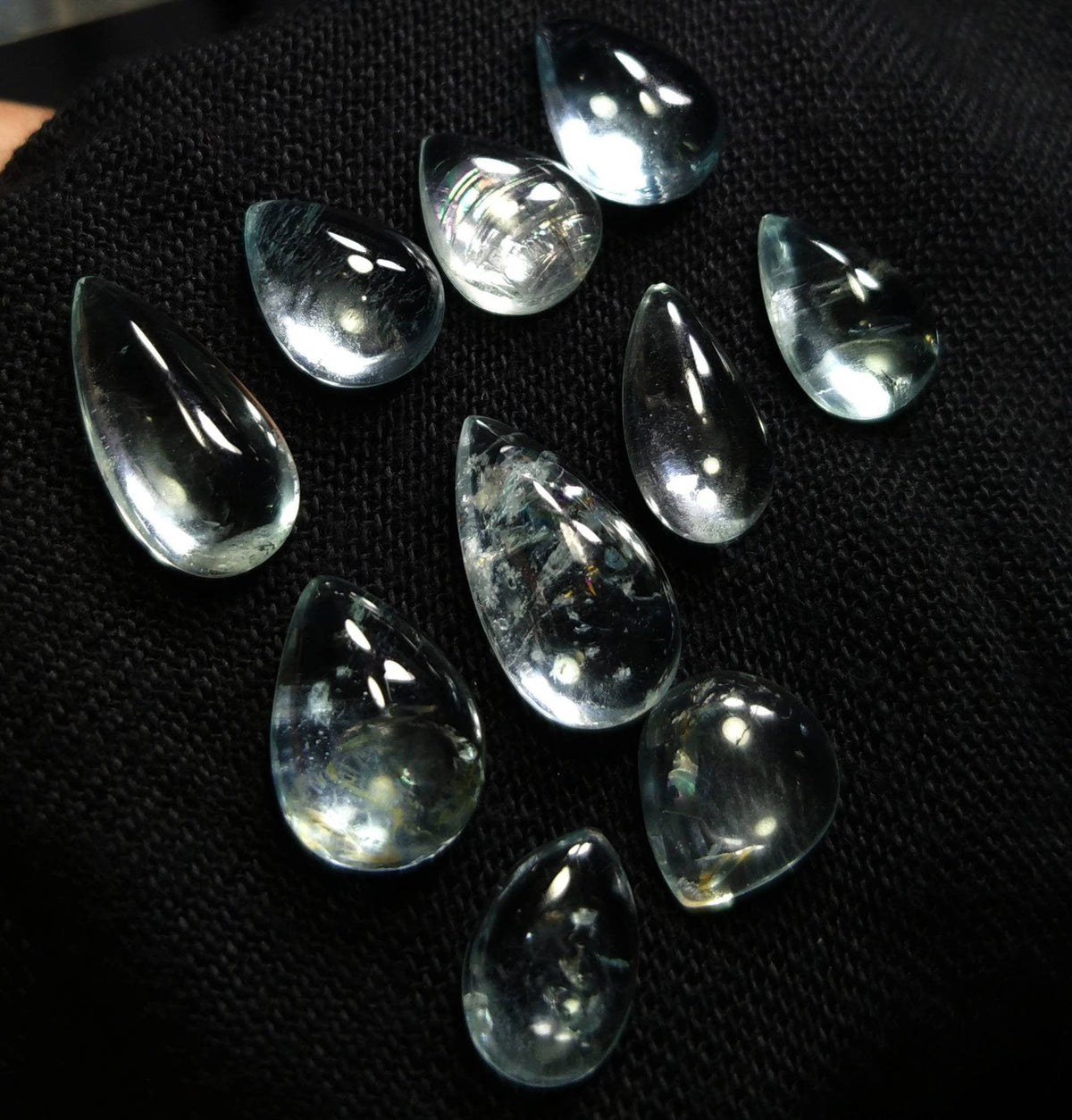 35 Carat Light Blue Aquamarine Cabochons, Untreated Pear Gems - 10 Pieces