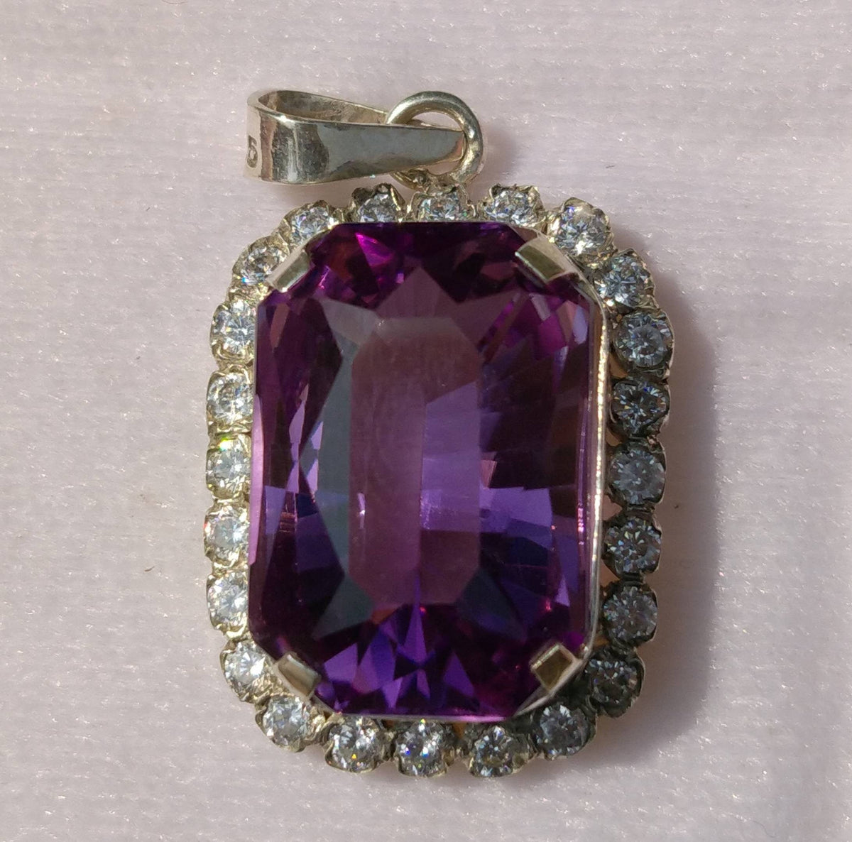 Faceted Amethyst Sterling Silver Pendant, Zircon Gem Halo