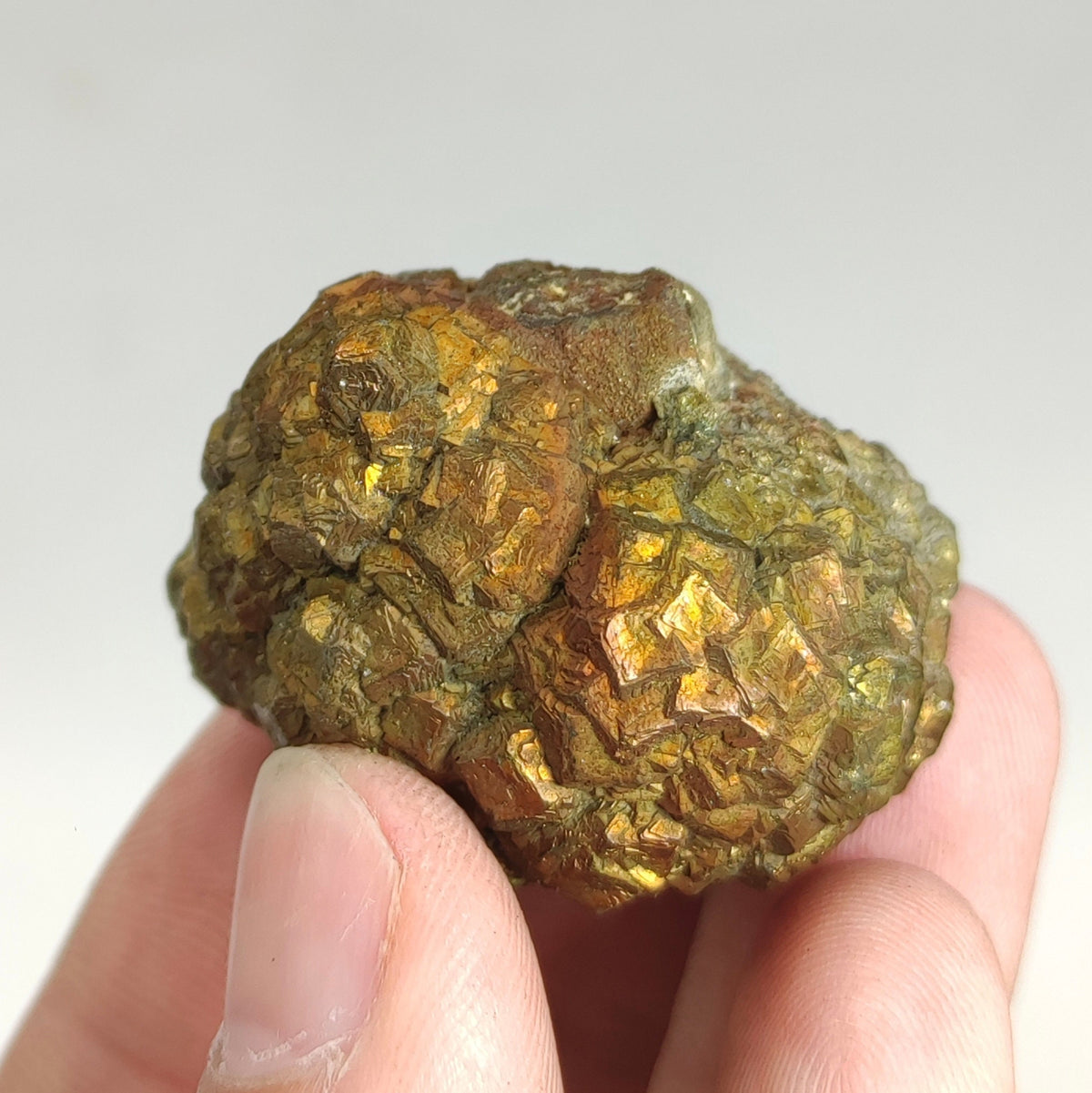Natural golden Marcasite crystal with rainbow effect on surface from Pakistan, 84.7 grams