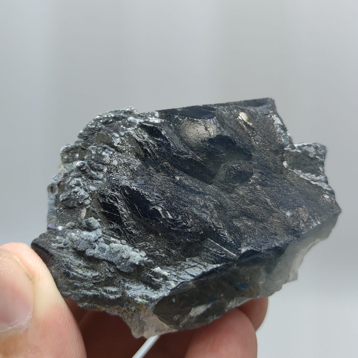 Natural unusual shape of blue Reibeckite included quartz crystal from KP Pakistan, 78.3 grams