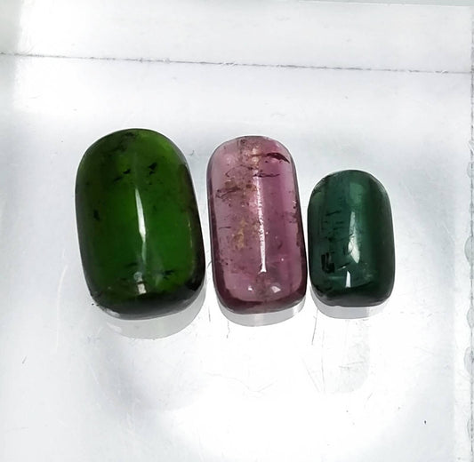 Green and Pink Tourmaline Cabochons, Untreated Gemstones (15 Carats)