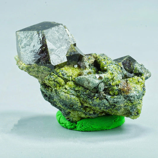 Andradite garnet crystal on matrix on albite with green epidote from Pakistan, 22 grams