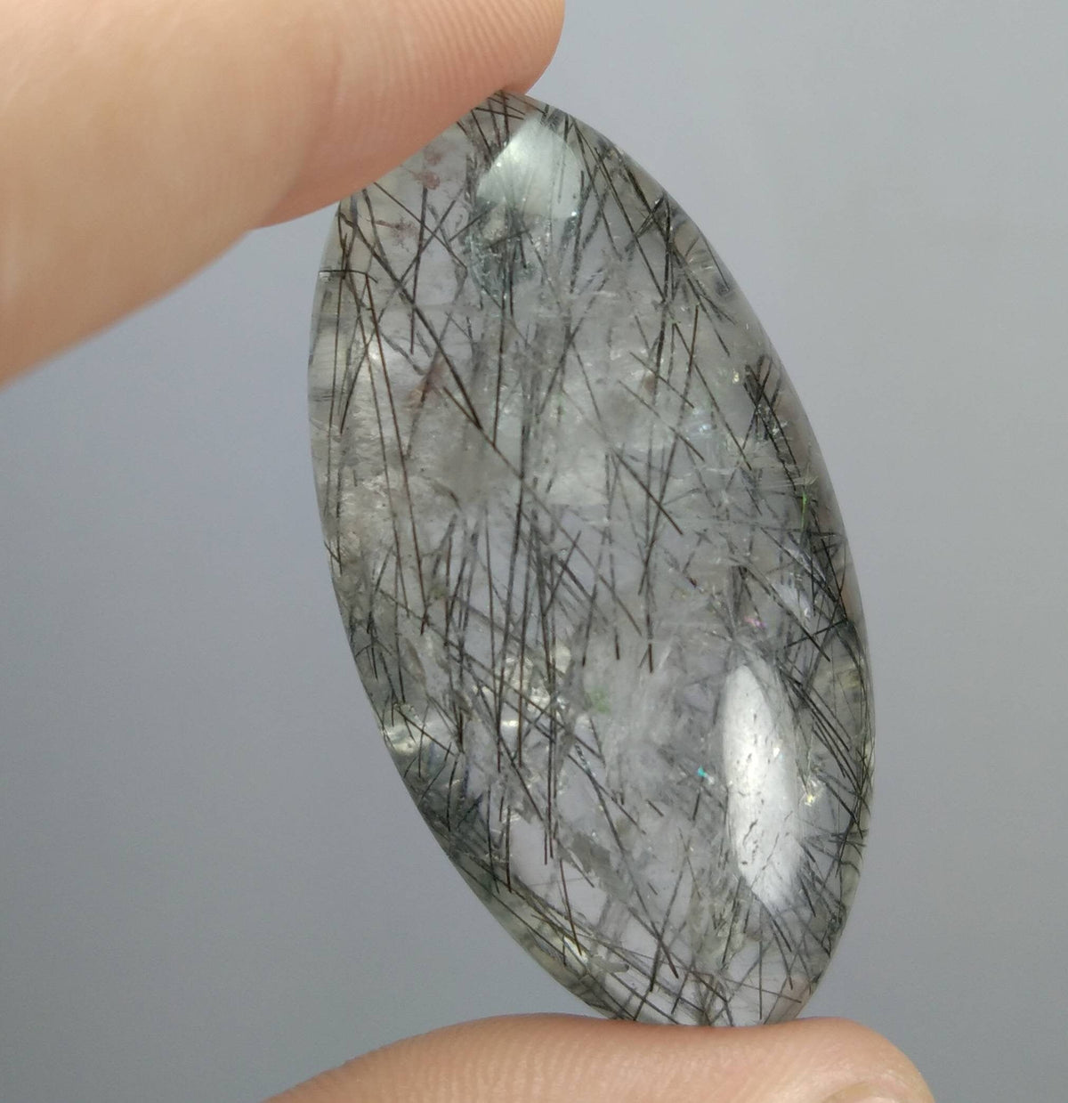 Oval Black Tourmaline Included Quartz, Polished Gemstone (137 Carat)