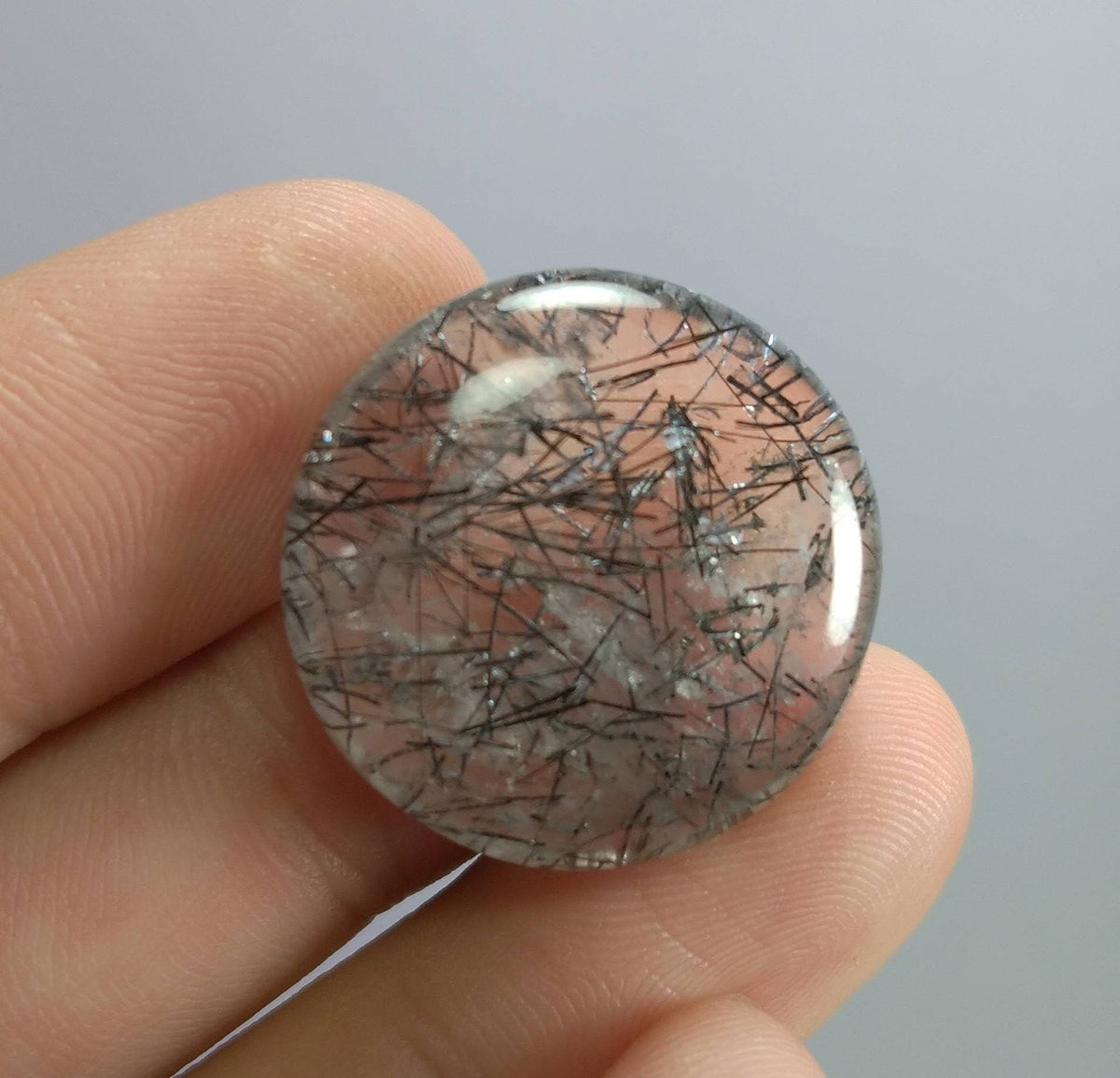 Black Tourmaline Quartz Cabochon, Natural Round Stone (43 Carat)