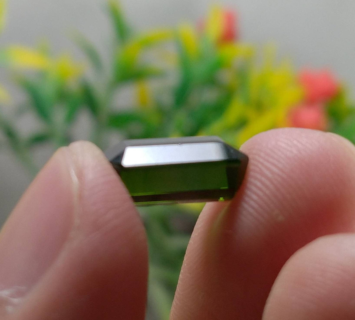 5 Carat Green Tourmaline Gem, Faceted Radiant Cut