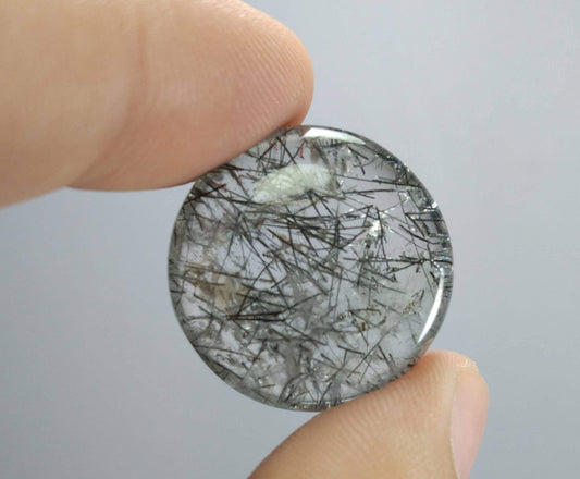 Black Tourmaline Quartz Cabochon, Natural Round Stone (43 Carat)
