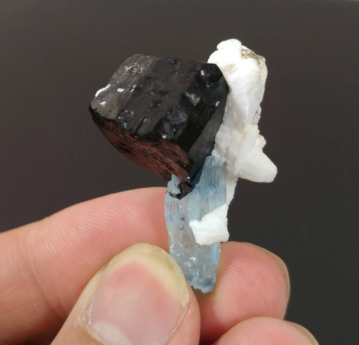 Aquamarine Crystal with Albite and Black Tourmaline, Pakistan