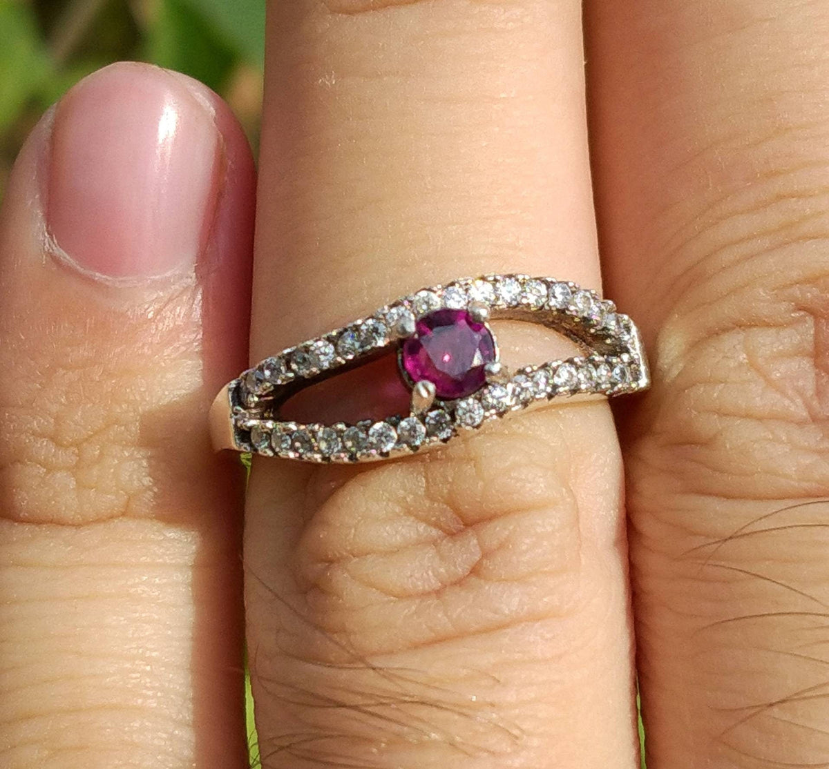 Ruby Ring, Sterling Silver Ring with Cubic Zirconia
