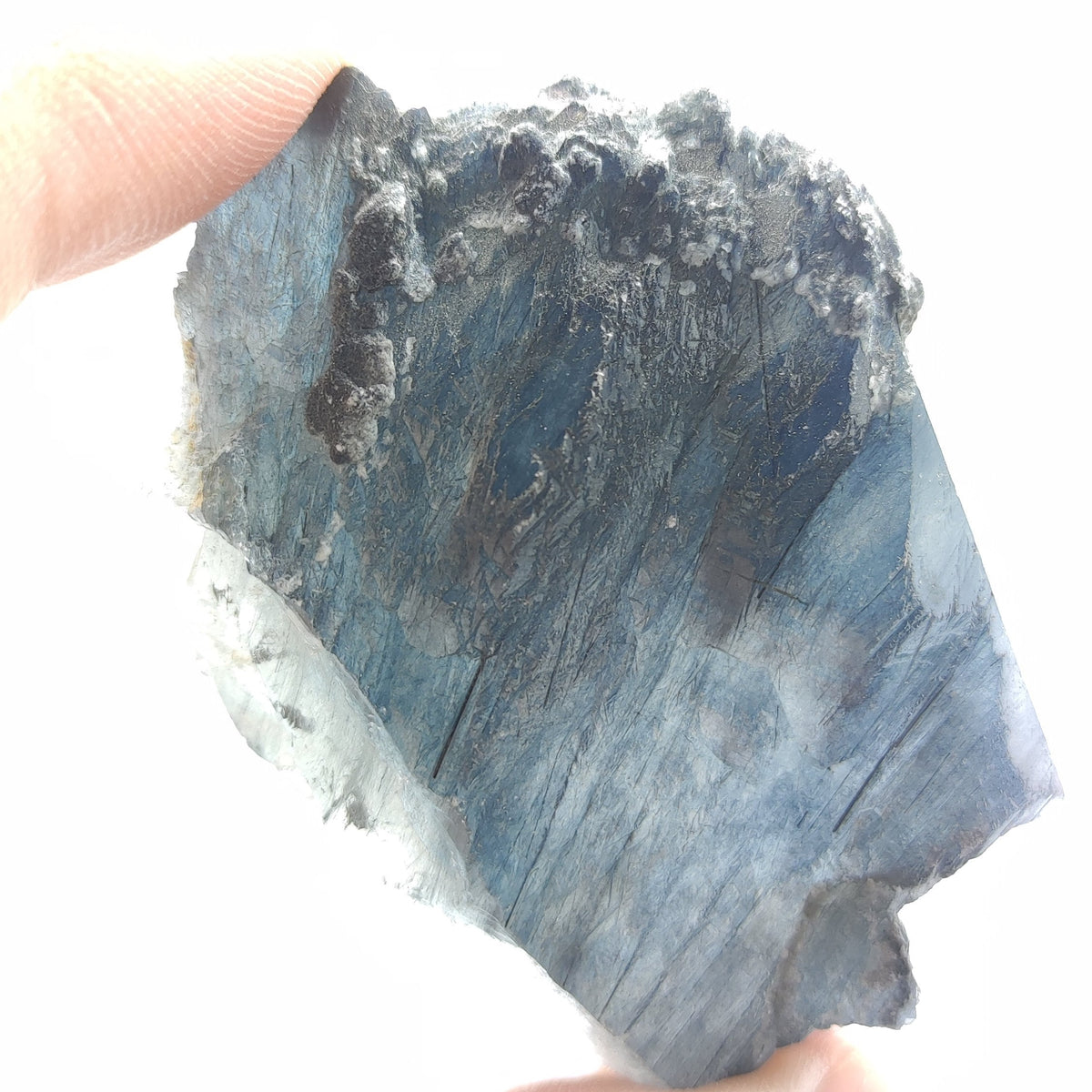 Natural unusual shape of blue Reibeckite included quartz crystal from KP Pakistan, 78.3 grams