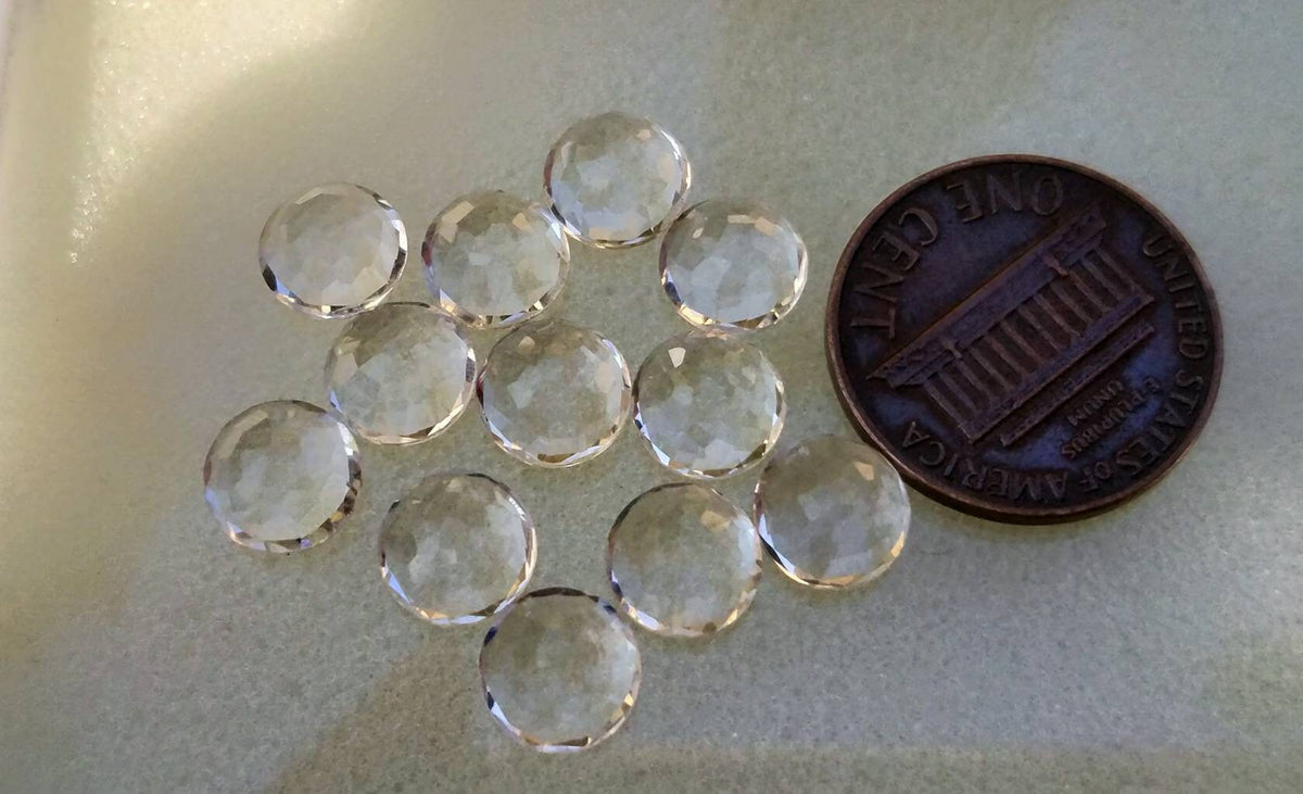 Rose Cut Quartz Cabochons, Calibrated Faceted Gemstones, 19 ct (12 pcs)