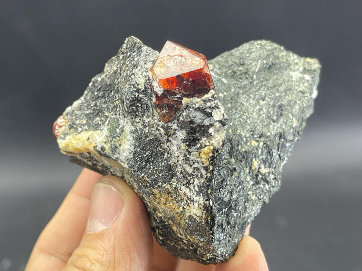 Zircon On Matrix | Red Zircon Mineral Specimen | bicolor yellow and Red Zircon on biotite matrix | Red Zircon Specimen from Pakistan 218 g