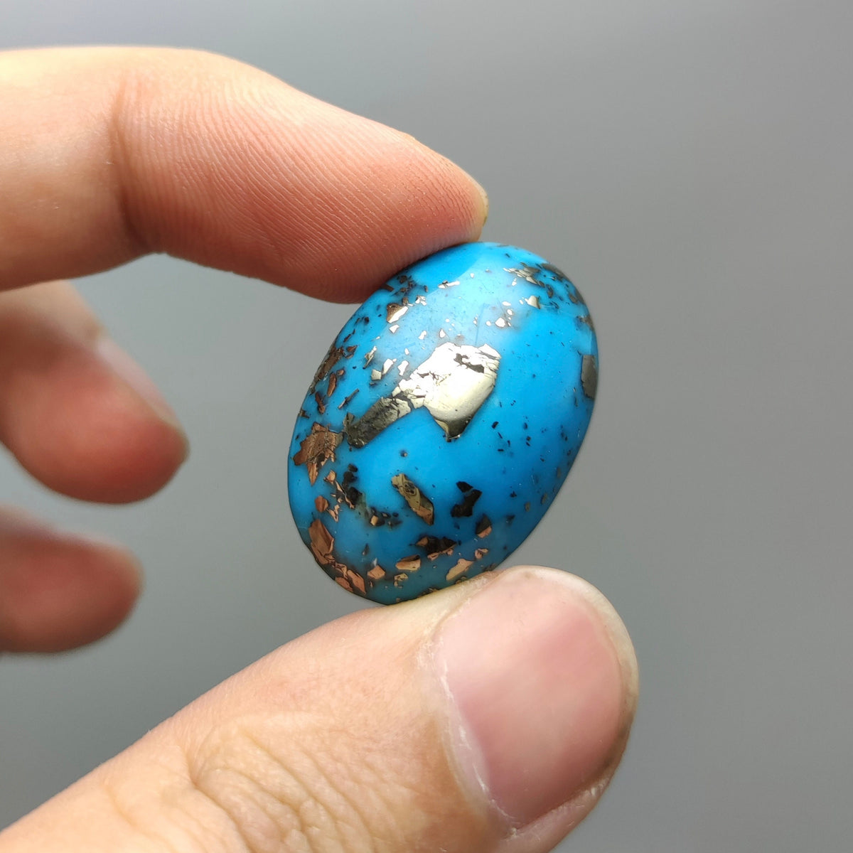 Natural blue turquoise with pyrite cabochon, stabilized, 8 grams