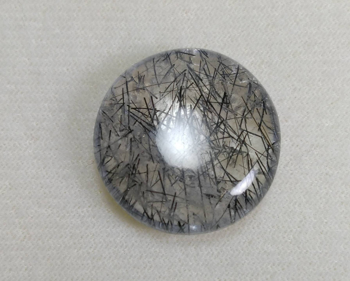 Black Tourmaline Quartz Cabochon, Natural Round Stone (43 Carat)
