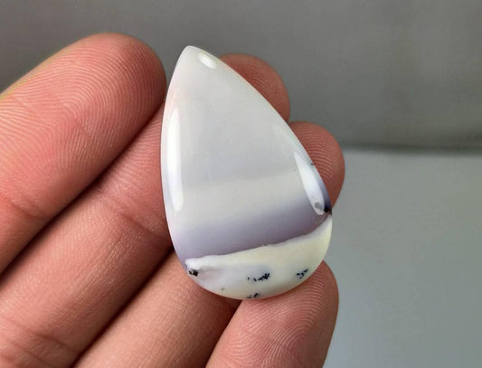 Natural 32 Carat Pear Dendritic Opal Cabochon