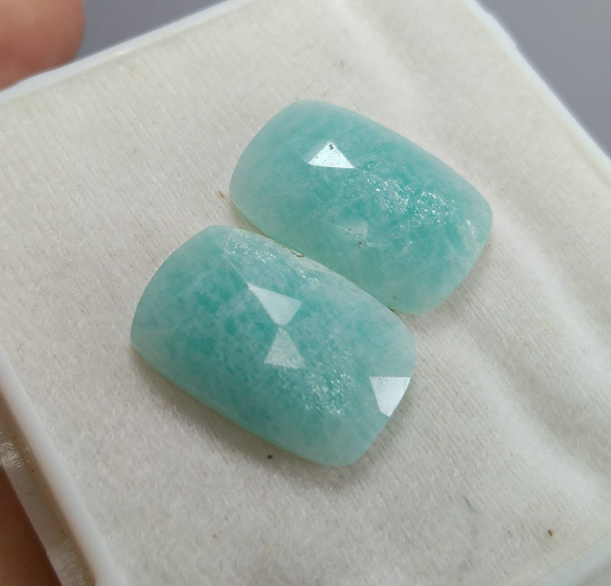 Rose Cut Amazonite Cabochons Pair, Faceted Gemstones