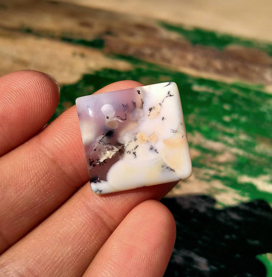 Square Dendritic Opal Cabochon, Natural Gemstone (21x21x4.9 mm)