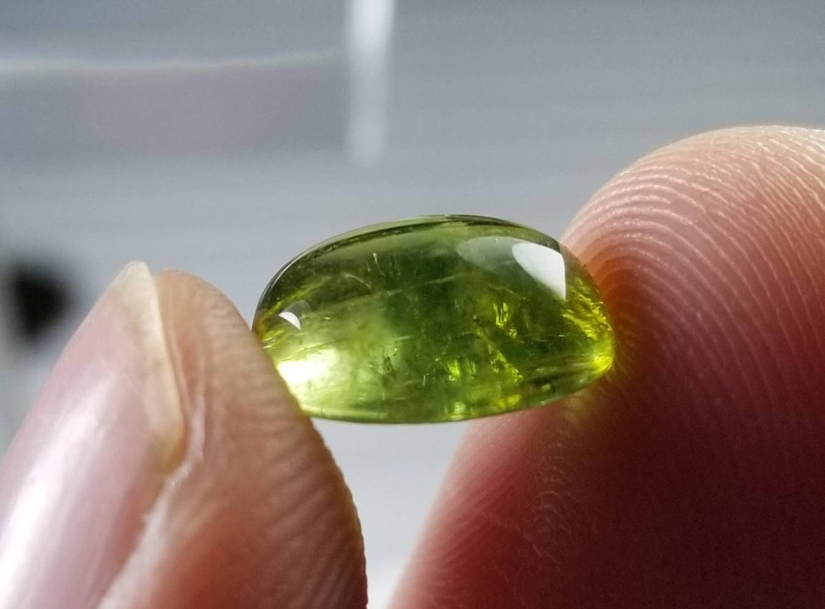 Natural good quality ring size faceted green  tourmaline cabochon