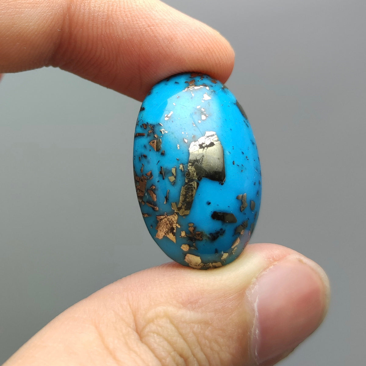 Natural blue turquoise with pyrite cabochon, stabilized, 8 grams