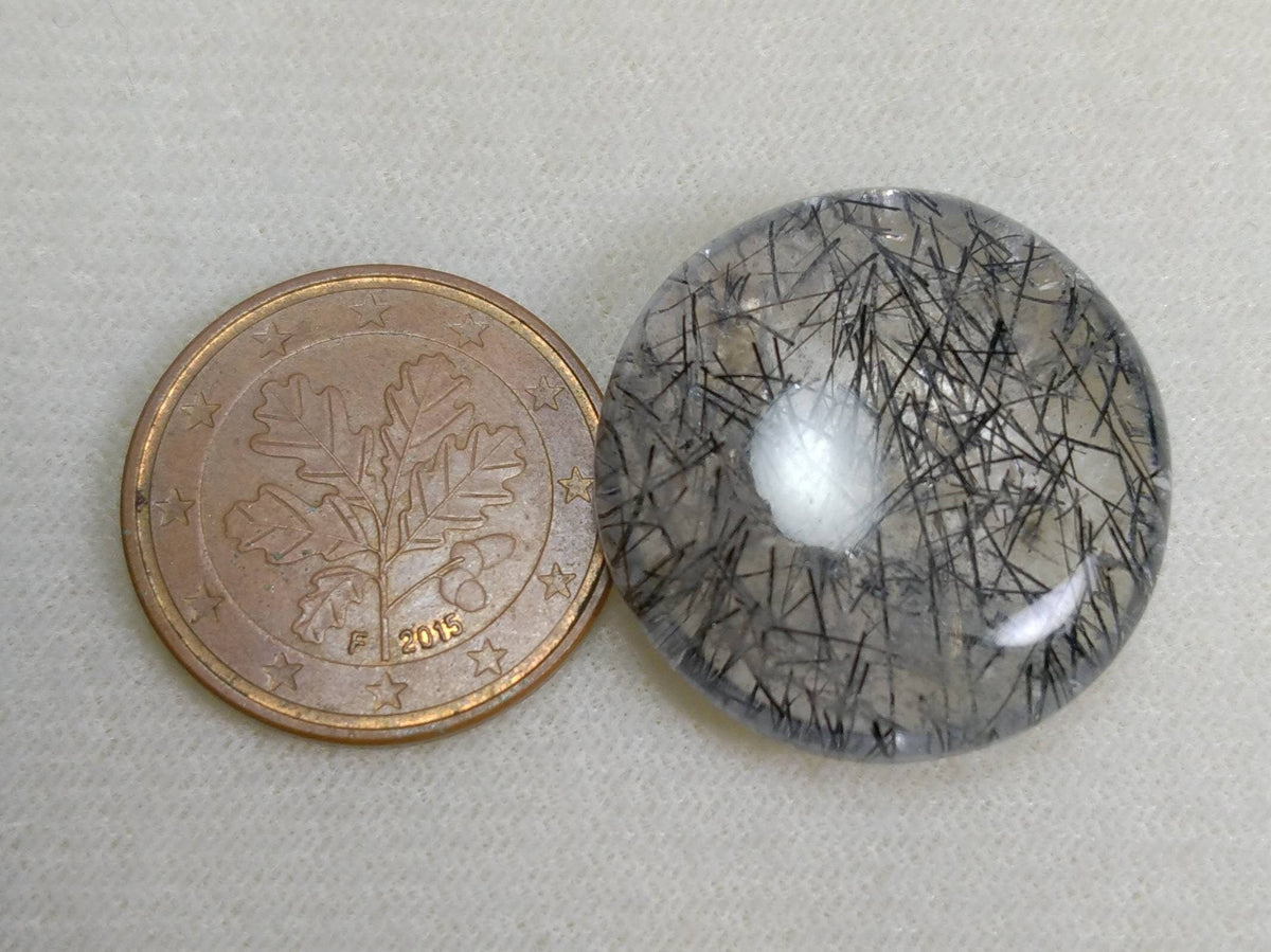 Black Tourmaline Quartz Cabochon, Natural Round Stone (43 Carat)