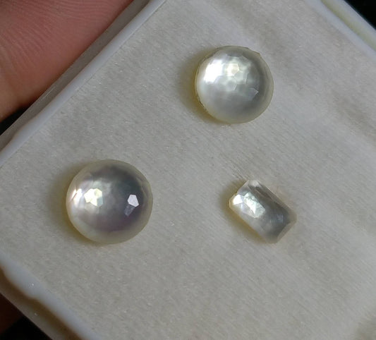 Rose Cut Quartz Cabochons with Mother of Pearl (Set of 3)