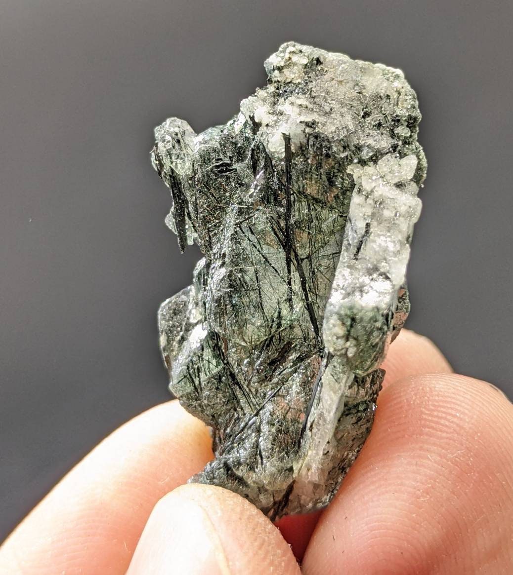 Apatite crystal with green basolite inclusion from KP Pakistan, 11.5 grams