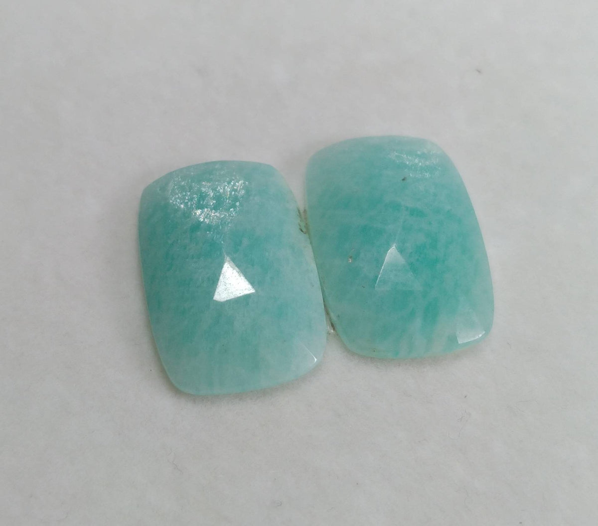 Rose Cut Amazonite Cabochons Pair, Faceted Gemstones