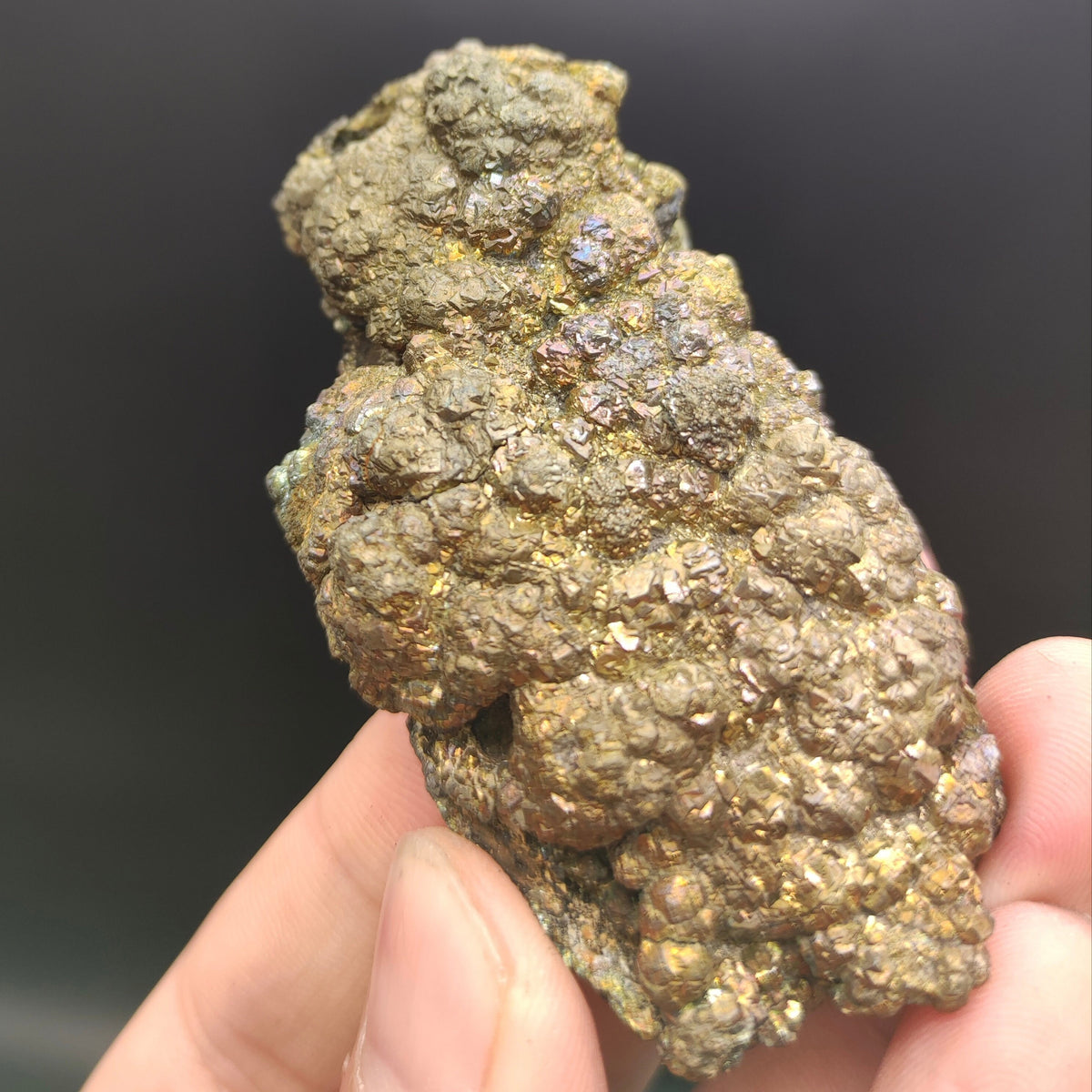 Natural golden Marcasite crystal with rainbow effect on surface from Pakistan, 98 grams