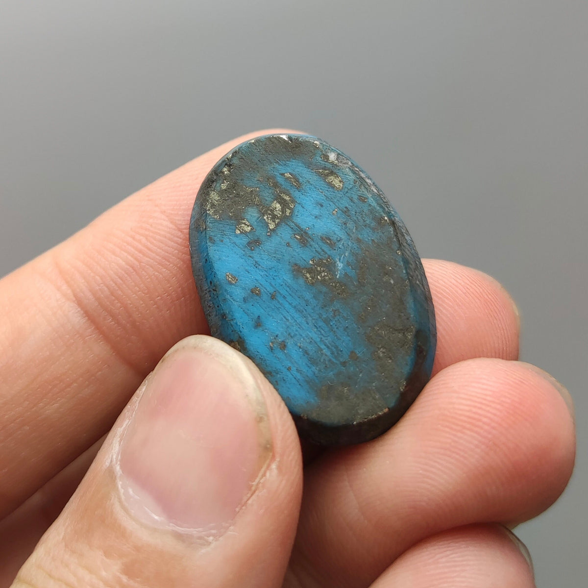 Natural blue turquoise with pyrite cabochon, stabilized, 8 grams