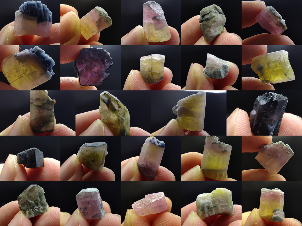 Natural small 24 pieces lot of bicolor tourmaline crystals from Afghanistan, 87.9 grams