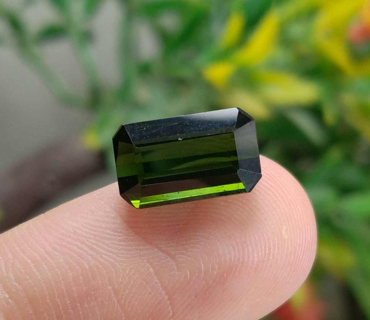 5 Carat Green Tourmaline Gem, Faceted Radiant Cut