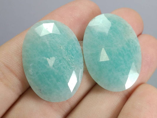 Oval Rose Cut Amazonite Cabochons, 40 Carats Pair