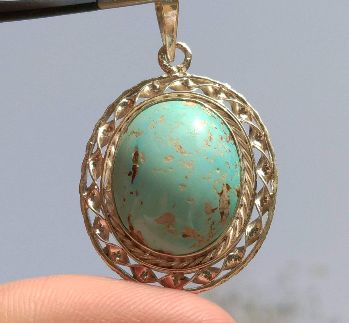 Oval Turquoise Sterling Silver Pendant, Untreated Gemstone