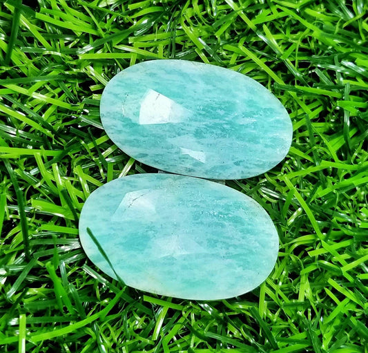 Rose Cut Amazonite Cabochon Pair, 42 Carats