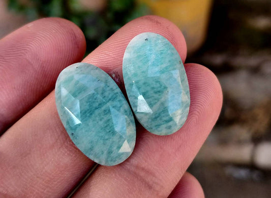 ARSAA GEMS AND MINERALSNatural good quality beautiful pair of rose/cut faceted amazonite cabochons - Premium  from ARSAA GEMS AND MINERALS - Just $15.00! Shop now at ARSAA GEMS AND MINERALS