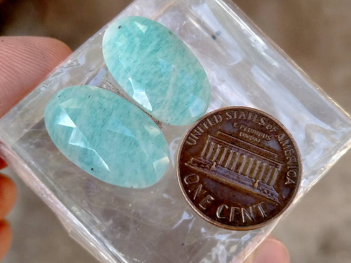 ARSAA GEMS AND MINERALSNatural good quality beautiful pair of rose/cut faceted amazonite cabochons - Premium  from ARSAA GEMS AND MINERALS - Just $15.00! Shop now at ARSAA GEMS AND MINERALS