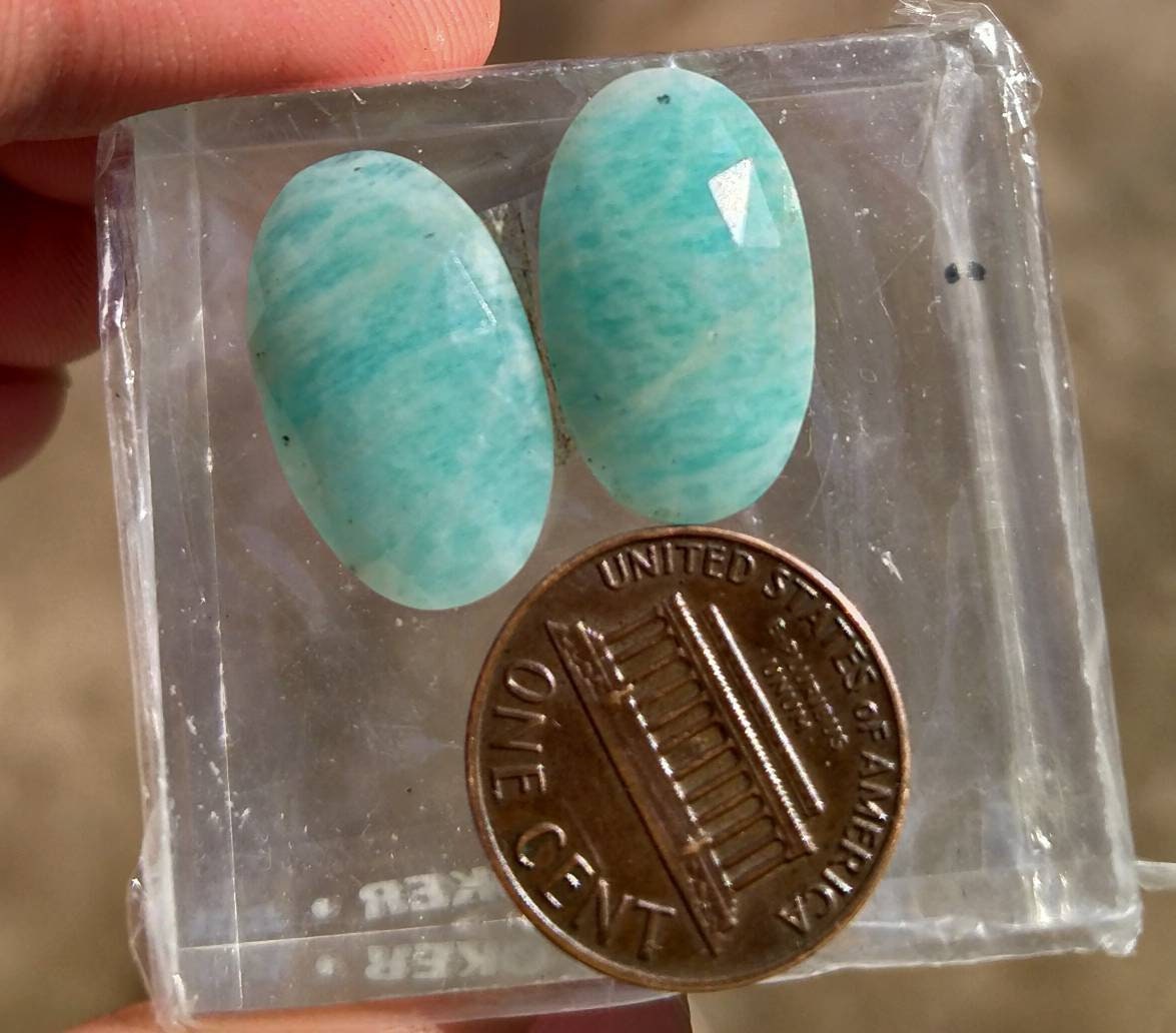 ARSAA GEMS AND MINERALSNatural good quality beautiful pair of rose/cut faceted amazonite cabochons - Premium  from ARSAA GEMS AND MINERALS - Just $15.00! Shop now at ARSAA GEMS AND MINERALS