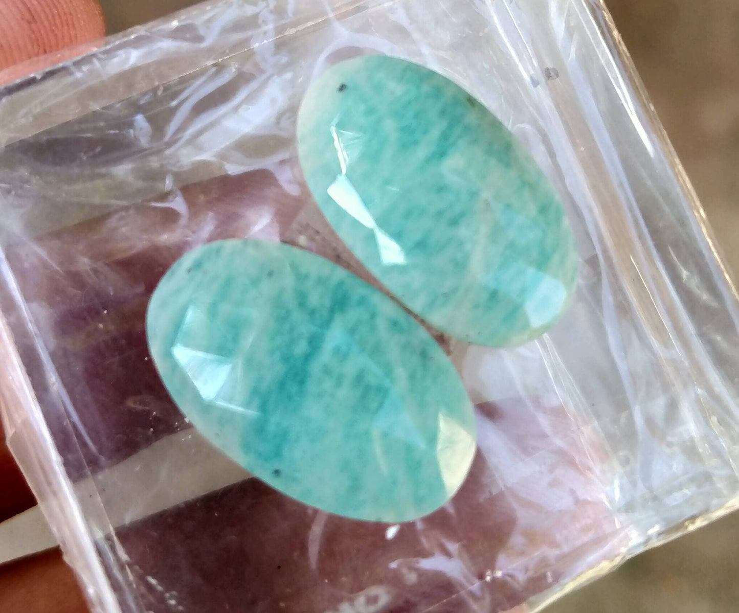 ARSAA GEMS AND MINERALSNatural good quality beautiful pair of rose/cut faceted amazonite cabochons - Premium  from ARSAA GEMS AND MINERALS - Just $15.00! Shop now at ARSAA GEMS AND MINERALS