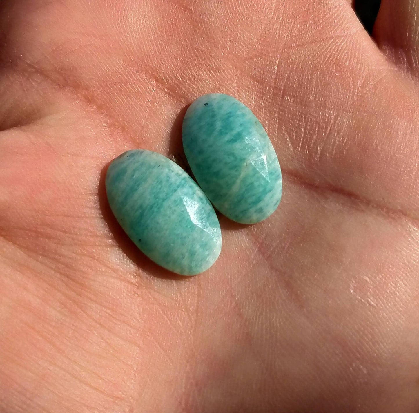 ARSAA GEMS AND MINERALSNatural good quality beautiful pair of rose/cut faceted amazonite cabochons - Premium  from ARSAA GEMS AND MINERALS - Just $15.00! Shop now at ARSAA GEMS AND MINERALS