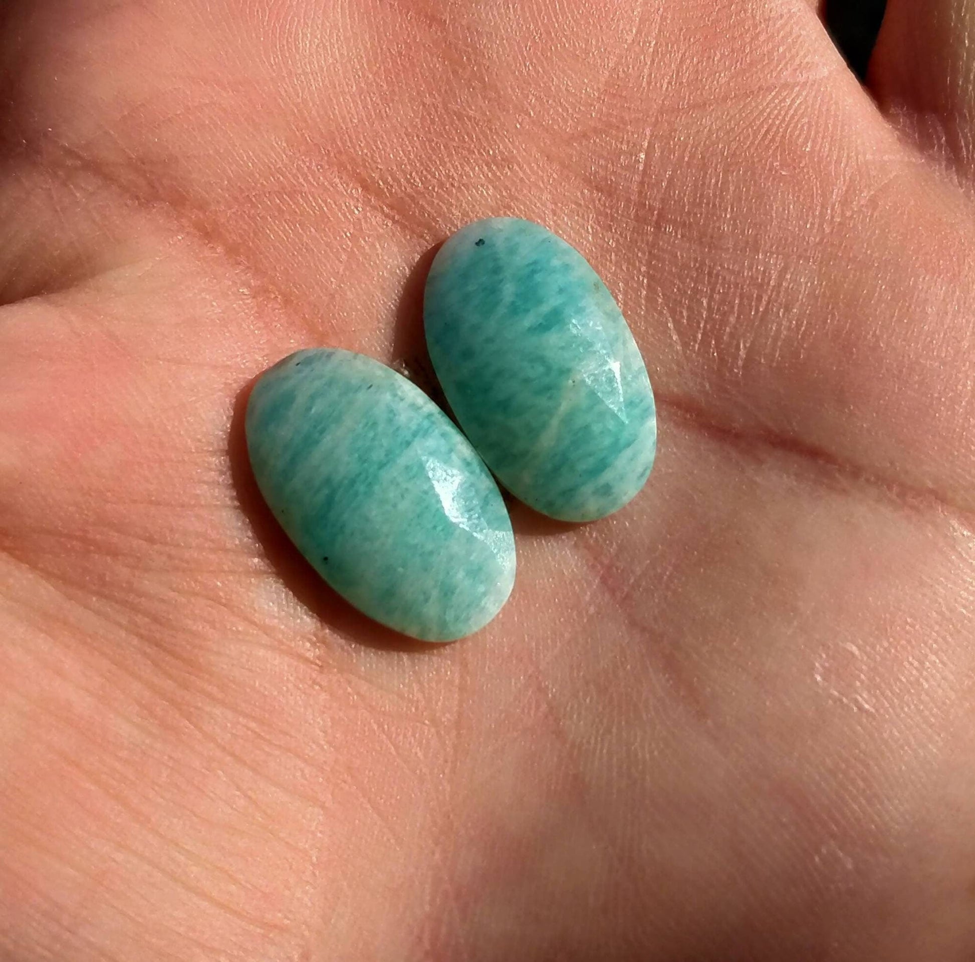 ARSAA GEMS AND MINERALSNatural good quality beautiful pair of rose/cut faceted amazonite cabochons - Premium  from ARSAA GEMS AND MINERALS - Just $15.00! Shop now at ARSAA GEMS AND MINERALS