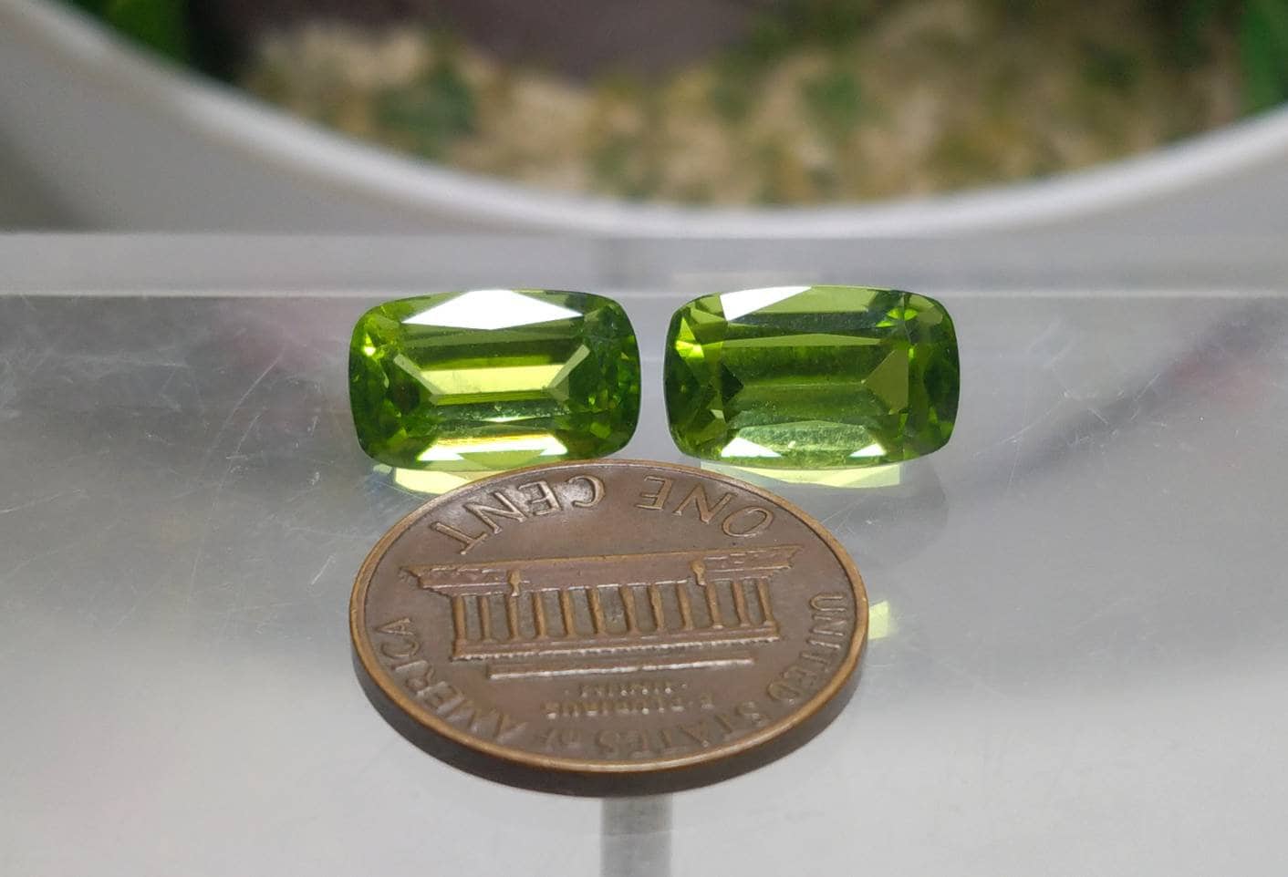 ARSAA GEMS AND MINERALSNatural high quality beautiful 11 carats pair of green faceted radiant shape peridot gems - Premium  from ARSAA GEMS AND MINERALS - Just $165.00! Shop now at ARSAA GEMS AND MINERALS