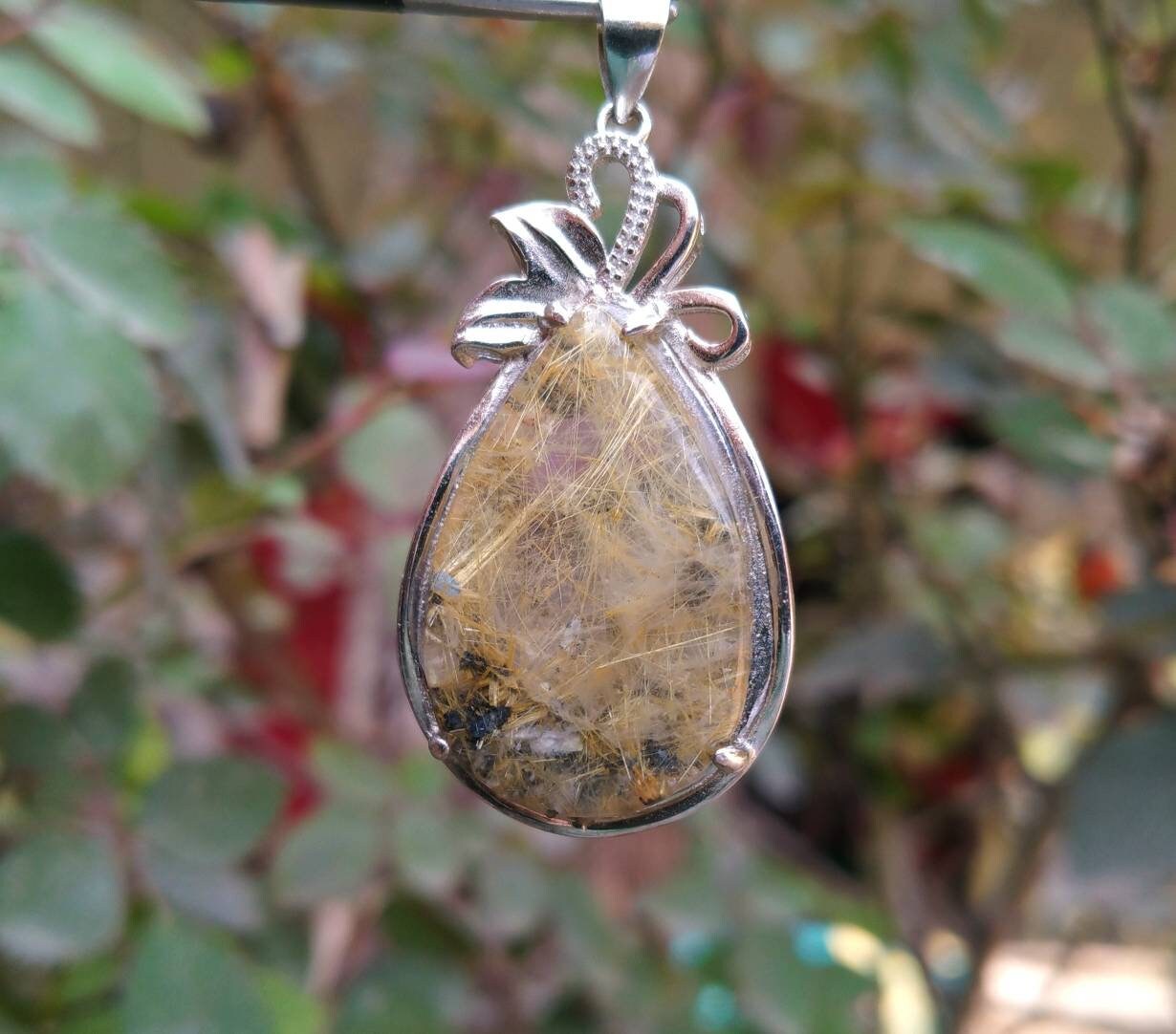 ARSAA GEMS AND MINERALSNatural good quality beautiful pear shape golden rutile included quartz sterling silver pendant - Premium  from ARSAA GEMS AND MINERALS - Just $25.00! Shop now at ARSAA GEMS AND MINERALS