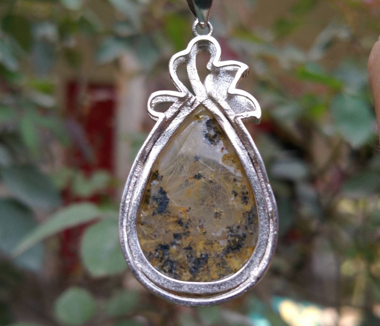 ARSAA GEMS AND MINERALSNatural good quality beautiful pear shape golden rutile included quartz sterling silver pendant - Premium  from ARSAA GEMS AND MINERALS - Just $25.00! Shop now at ARSAA GEMS AND MINERALS