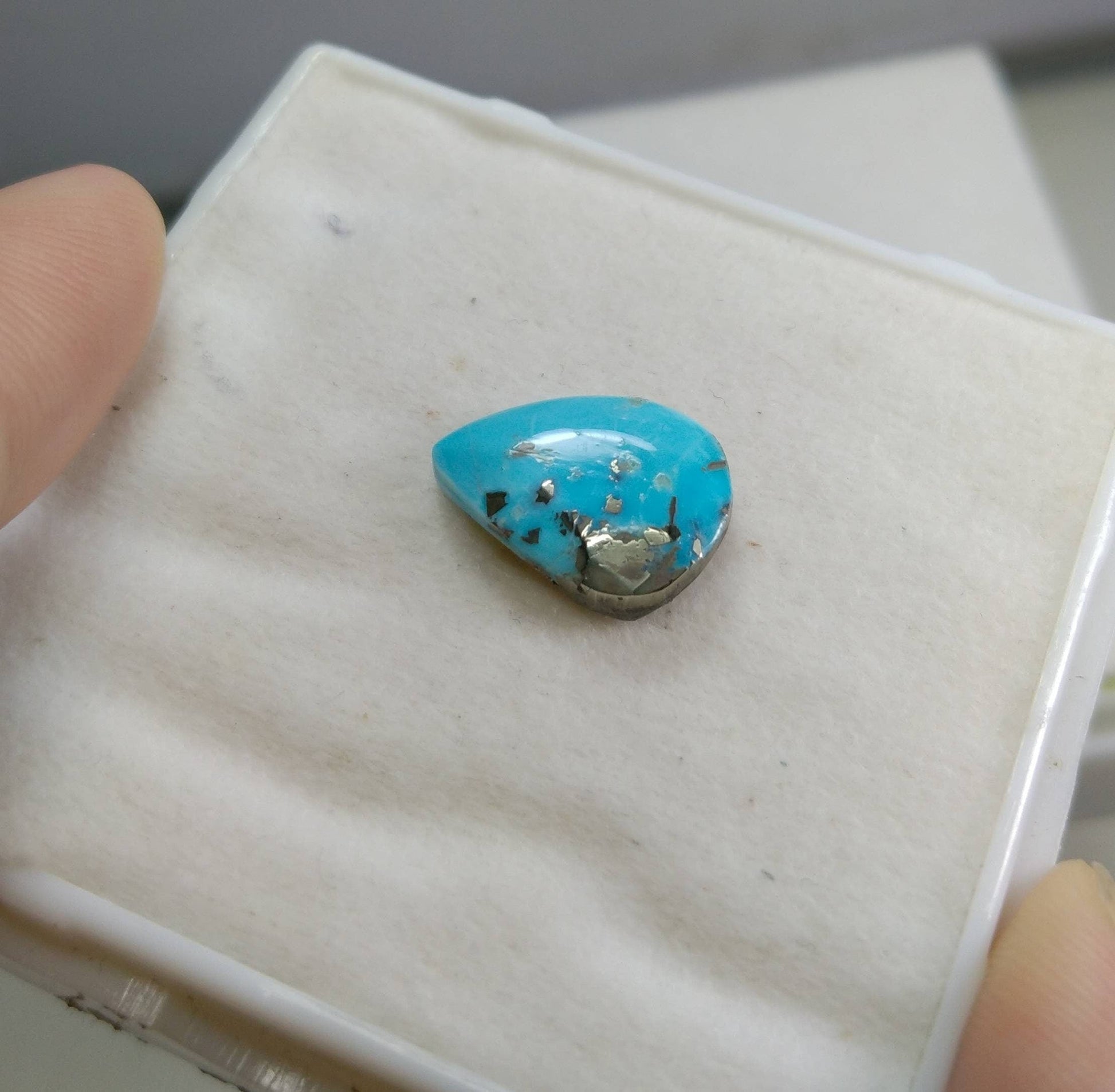 ARSAA GEMS AND MINERALSNatural aesthetic pear shape 7.5 carats faceted turquoise with pyrite cabochon - Premium  from ARSAA GEMS AND MINERALS - Just $24.00! Shop now at ARSAA GEMS AND MINERALS