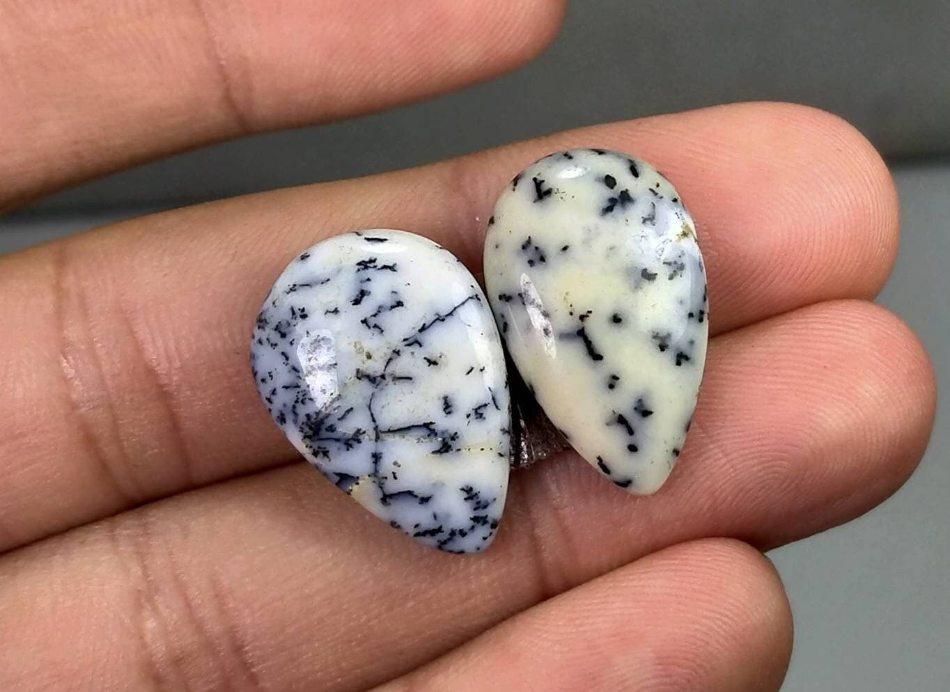 ARSAA GEMS AND MINERALSNatural top quality beautiful pair of pear shape dendritic opal cabochons - Premium  from ARSAA GEMS AND MINERALS - Just $15.00! Shop now at ARSAA GEMS AND MINERALS