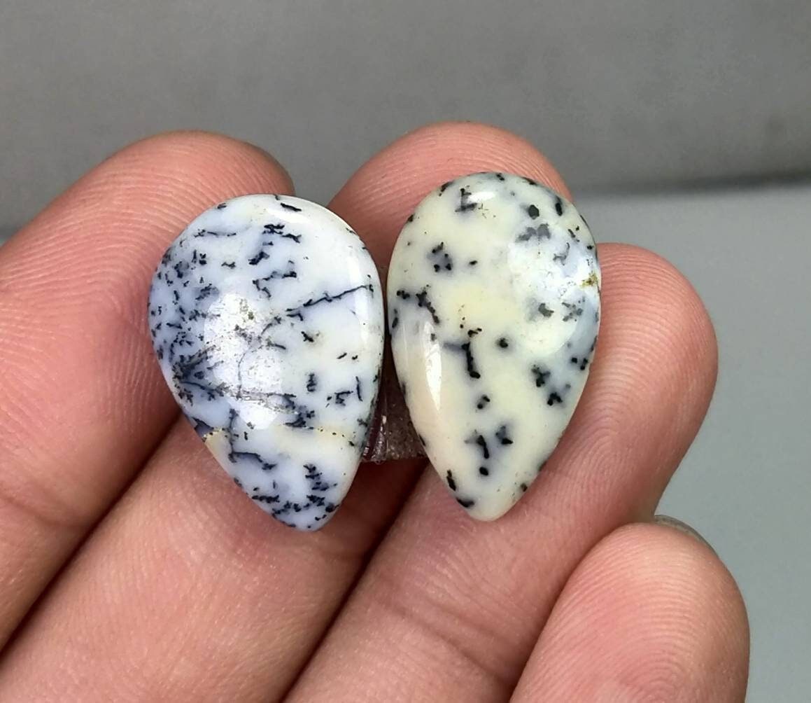 ARSAA GEMS AND MINERALSNatural top quality beautiful pair of pear shape dendritic opal cabochons - Premium  from ARSAA GEMS AND MINERALS - Just $15.00! Shop now at ARSAA GEMS AND MINERALS