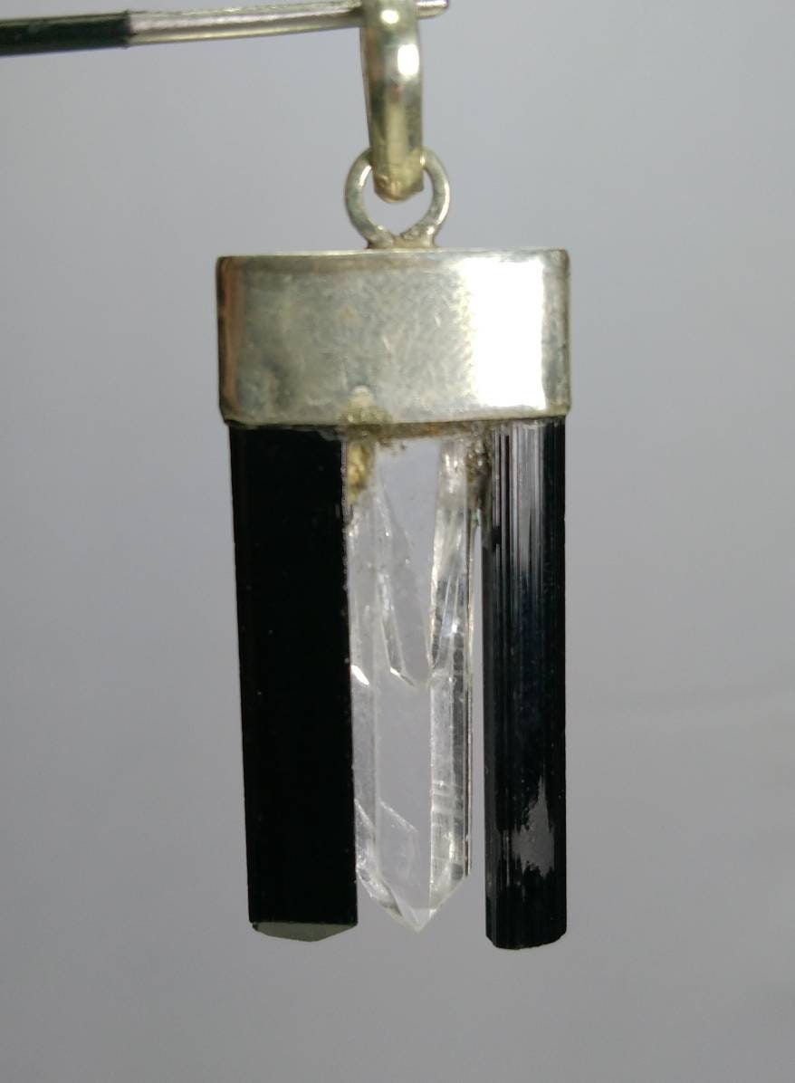 ARSAA GEMS AND MINERALSNatural fine quality beautiful amazing silver pendant of black tourmaline with clear quartz crystal - Premium  from ARSAA GEMS AND MINERALS - Just $20.00! Shop now at ARSAA GEMS AND MINERALS