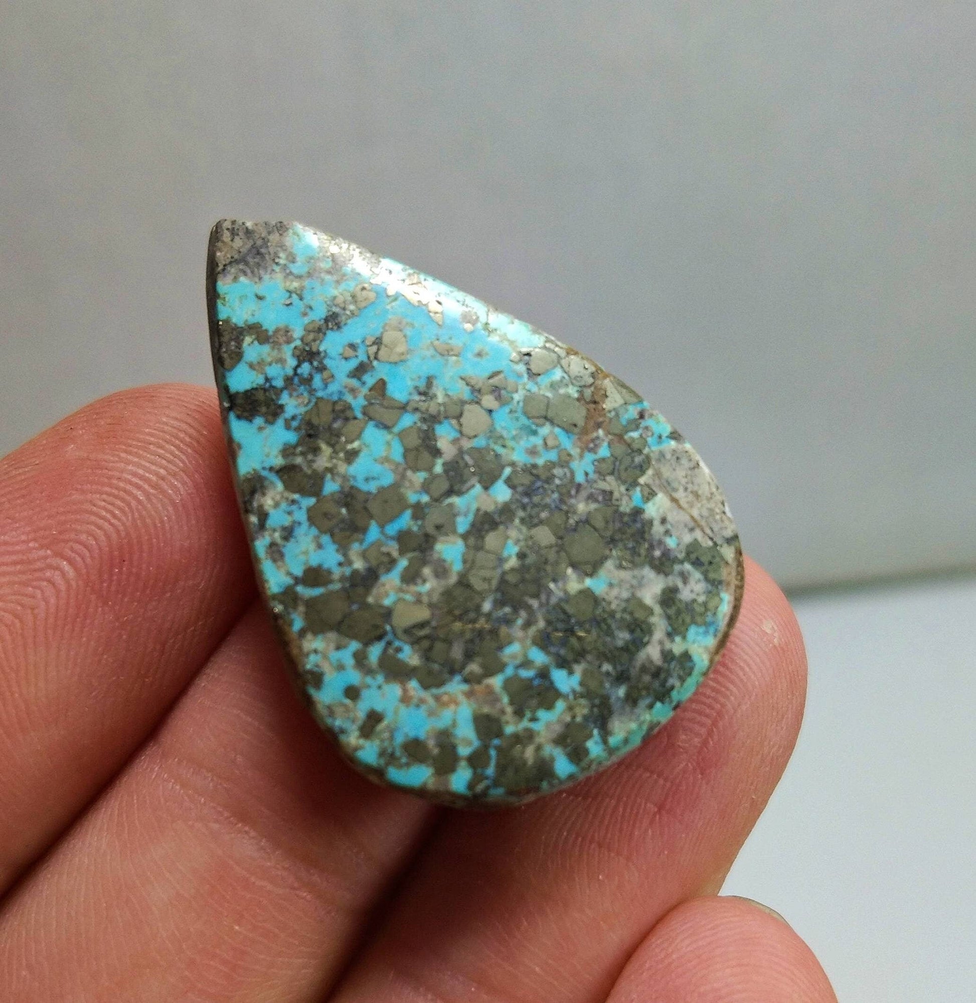 ARSAA GEMS AND MINERALSNatural good quality beautiful 34 carats pear shape turquoise with pyrite cabochon - Premium  from ARSAA GEMS AND MINERALS - Just $20.00! Shop now at ARSAA GEMS AND MINERALS