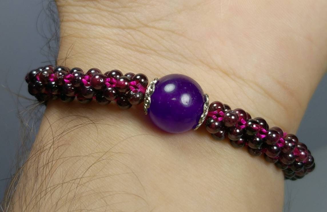 ARSAA GEMS AND MINERALSNatural good quality beautiful amethyst with garnet elastic bracelet - Premium  from ARSAA GEMS AND MINERALS - Just $20.00! Shop now at ARSAA GEMS AND MINERALS