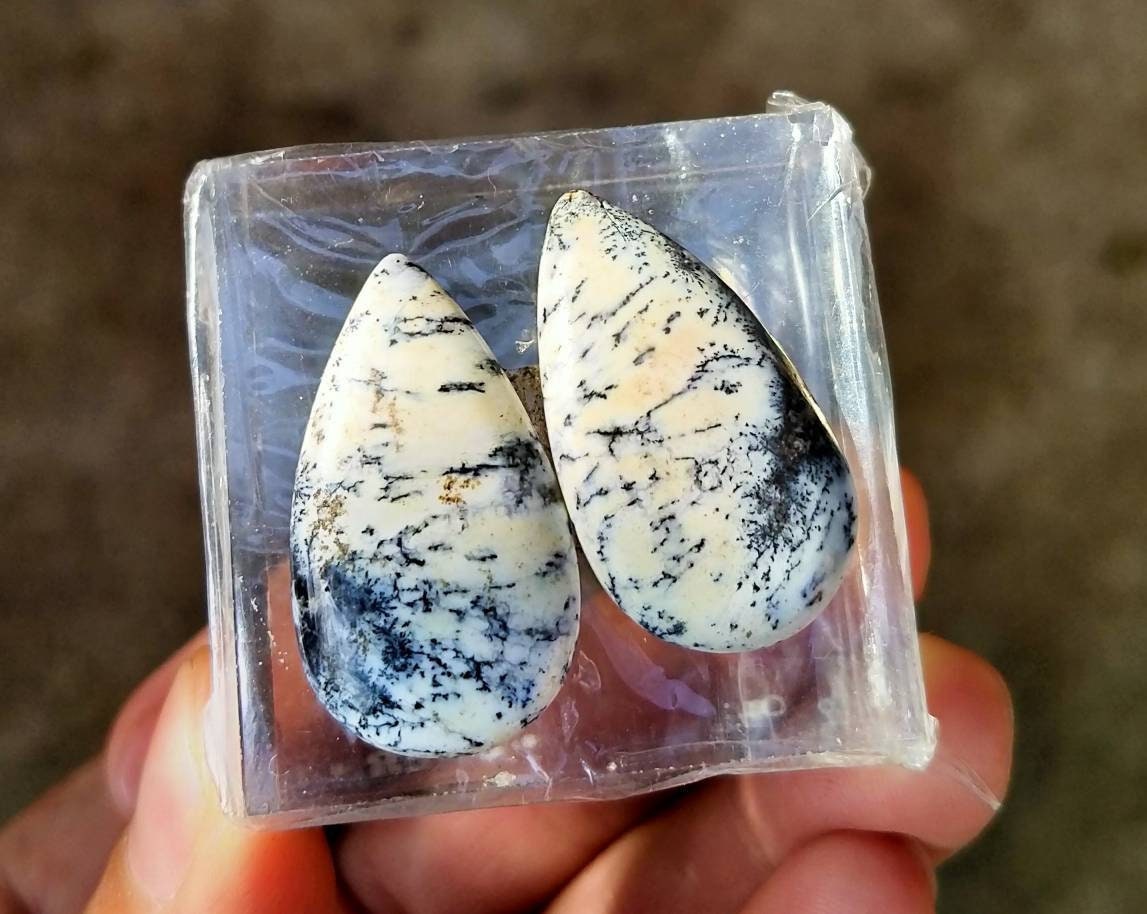 ARSAA GEMS AND MINERALSNatural good quality pair of pear shape dendritic opal cabochons - Premium  from ARSAA GEMS AND MINERALS - Just $15.00! Shop now at ARSAA GEMS AND MINERALS