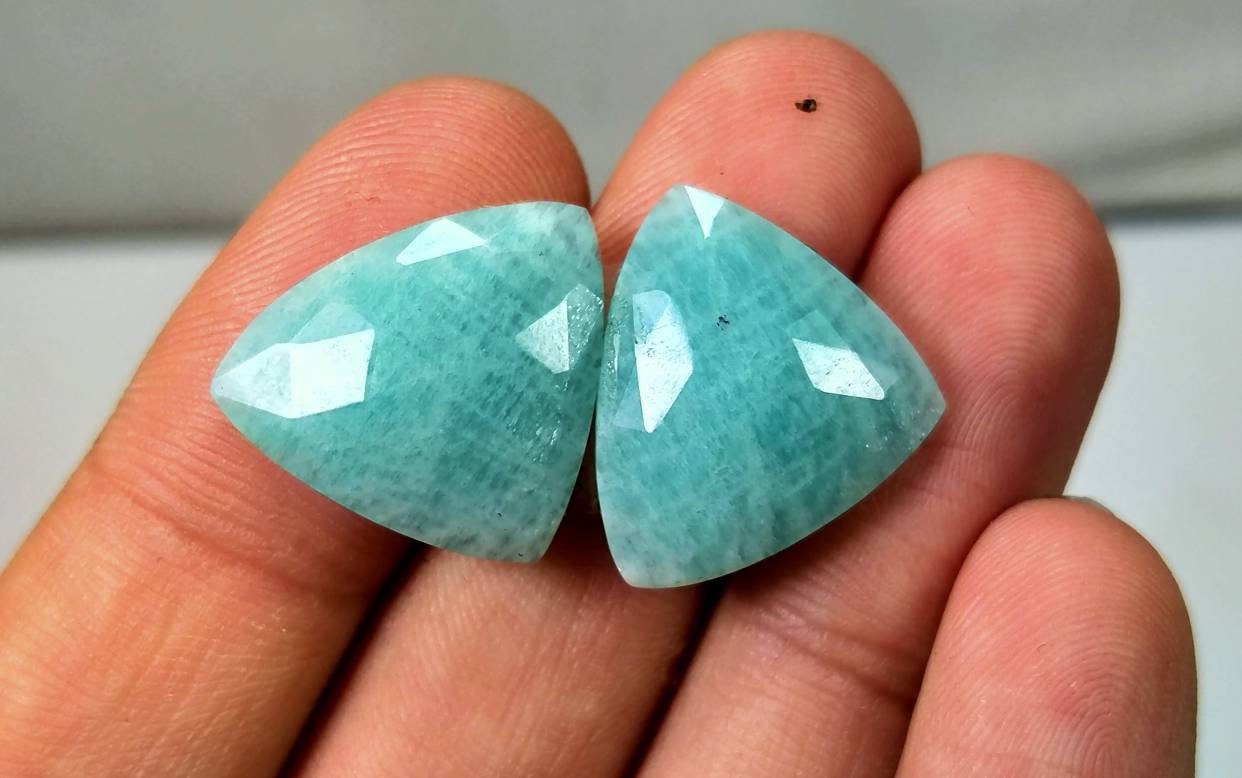 ARSAA GEMS AND MINERALSNatural top quality beautiful triangle shape pair of amazonite cabochons - Premium  from ARSAA GEMS AND MINERALS - Just $15.00! Shop now at ARSAA GEMS AND MINERALS
